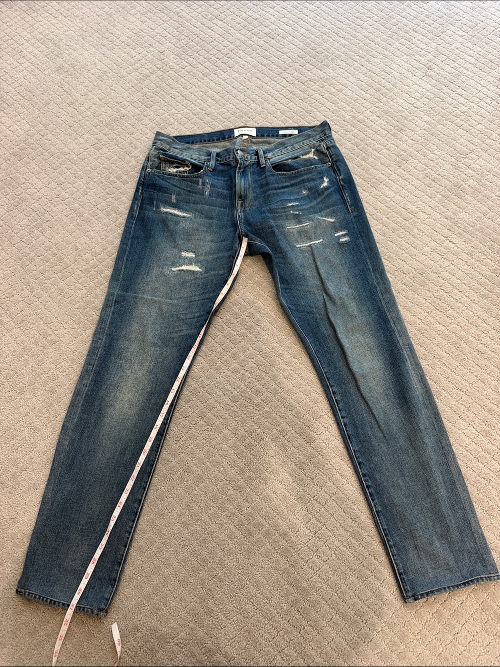 Frame Denim Men's Distressed Dark Blue Straight Jeans - 32